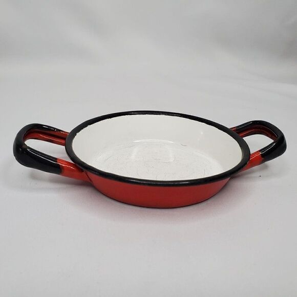 Vintage Poland Enamel Mini Handled Pan Red Black Farmhouse 3.5" Bottom Diameter - Picture 4 of 9